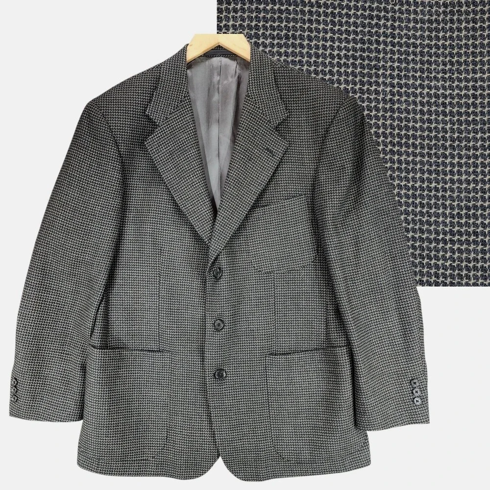 Vtg Nordstrom Blazer 40R Men Gray Nailhead Tweed Birdseye USA Wool Preppy